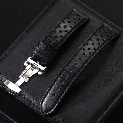 Bracelet de montre universel en cuir de vache véritable, boucle papillon, Vintage, pour hommes et femmes, respirant, ceinture 18/20/22mm