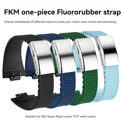 Cinturino in gomma fluorurata FKM premium per Tissot PRX T137.407/T137.907A | Cinturino per orologio a sgancio rapido da 12 mm | Cinturino morbido regolabile