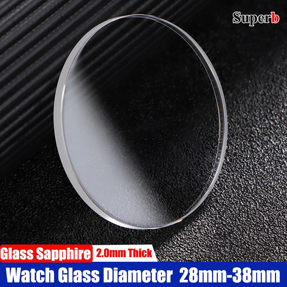 Replacement Sapphire Watch Glass, Flat, 2.0mm Thick, Diameter 28-38mm, Transparent Crystal, 29mm, 30mm, 31mm, 32mm, 34mm, 36mm, 1 Piece
