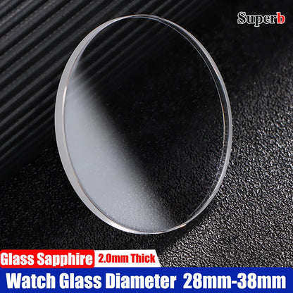Replacement Sapphire Watch Glass, Flat, 2.0mm Thick, Diameter 28-38mm, Transparent Crystal, 29mm, 30mm, 31mm, 32mm, 34mm, 36mm, 1 Piece