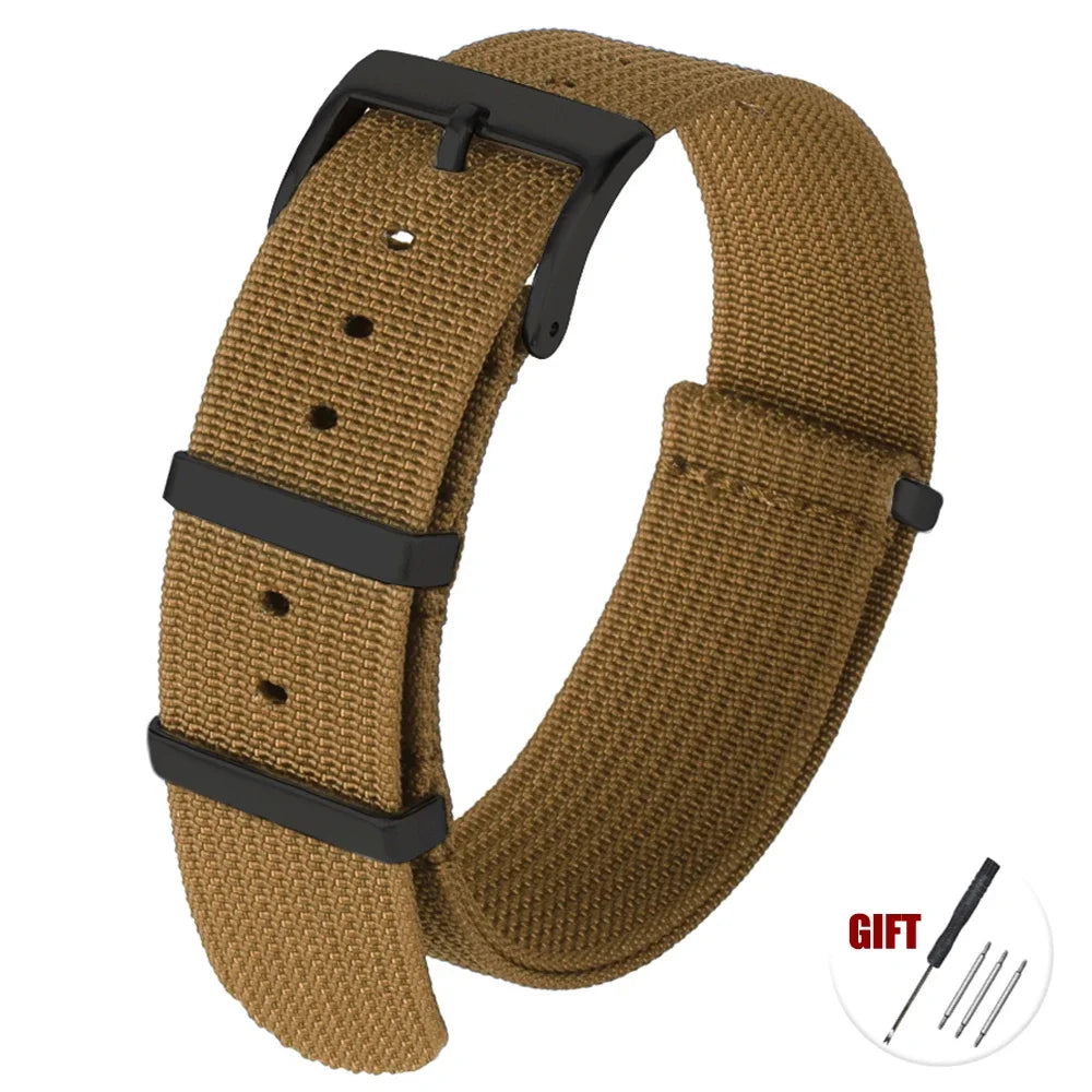 Cinturino per orologio in Nylon di alta qualità 20mm 22mm per orologio militare casual, fibbia nera, ricambio per cinturino sportivo militare, marrone, verde