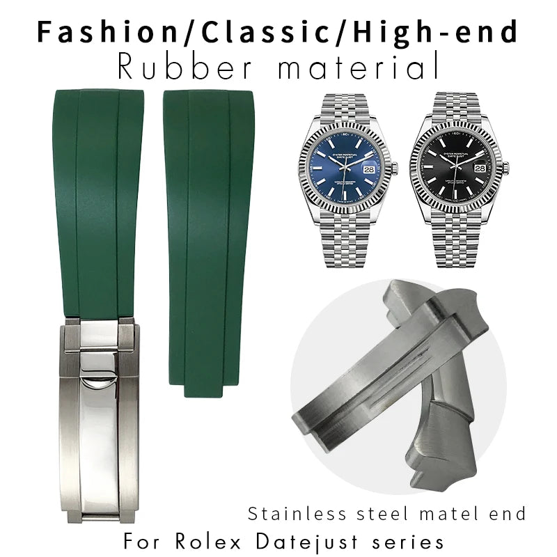Bracelet de montre en caoutchouc, lien d'extrémité incurvé en métal, 20mm 21mm, pour Rolex Submariner Datejust Daytona OYSTERFLEX, bracelet en Silicone