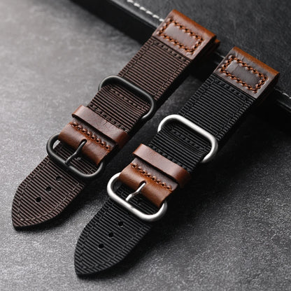 Cinturino per orologio da uomo in nylon doppio vintage, in vera pelle, durevole e indossabile, stile di lusso, 20mm, 22mm, 24mm