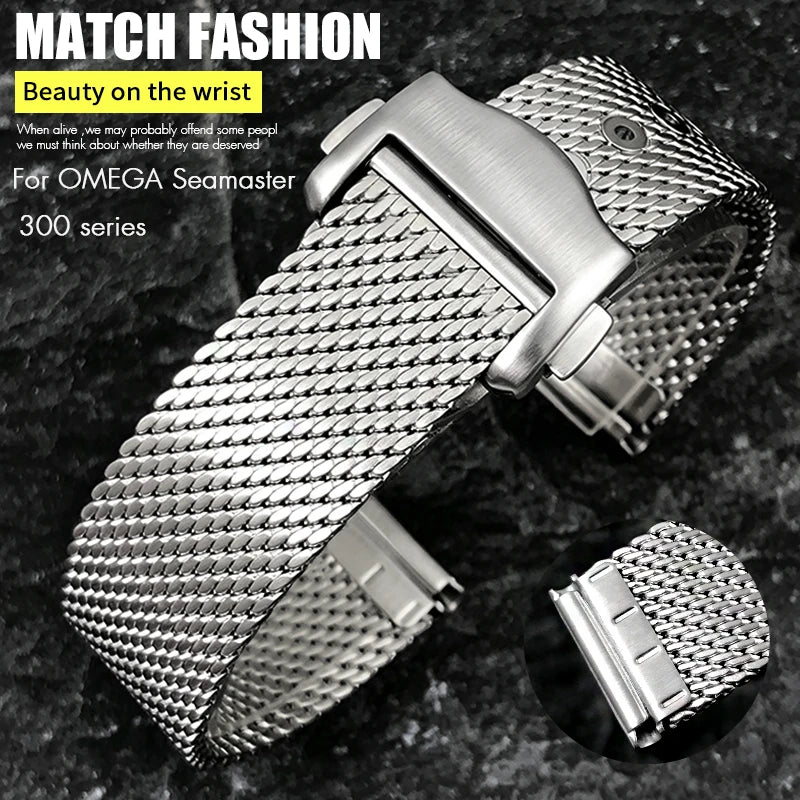 Premium Stainless Steel Milanese Watch Strap for Omega Seamaster Aqua Terra Speedmaster 19/20mm, Double Safety Clasp Replacement Band