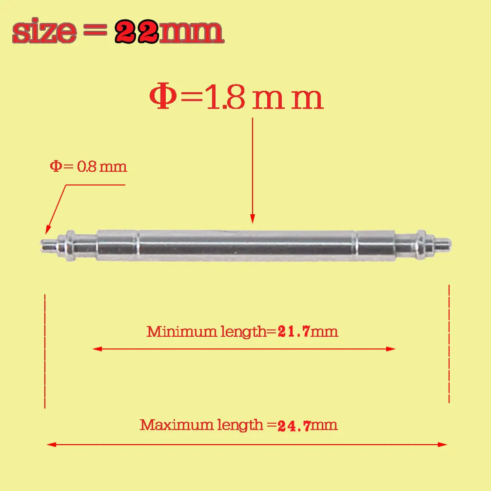 10 x barres de ressort/broches de montre de haute qualité 18,19,20,21,22mm, 1.8mm d'épaisseur, acier inoxydable 316