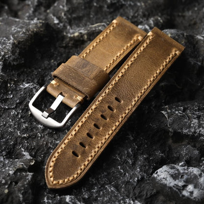 Bracciale in pelle di vacchetta con testa tedesca fatto a mano, 20 21 22 23 24 26MM, piegato vintage senza clip, cinturino in vera pelle per uomo, stile vintage