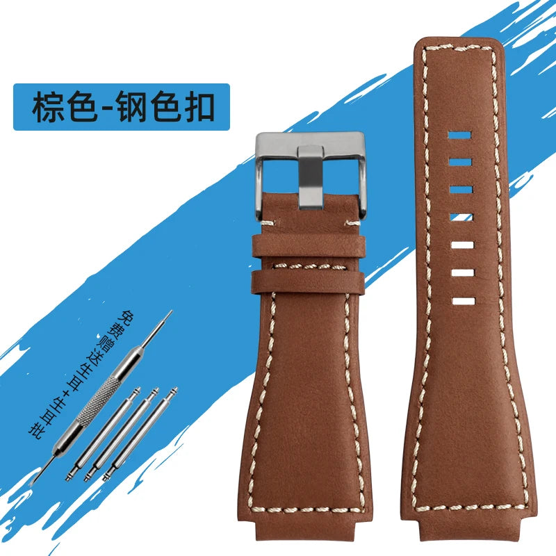 34*24mm Convex Pour Bell & Ross B & R BR-01 BR-03 High Quality Genuine Leather Strap Men's Watch Bands for BR01 BR03 Strap