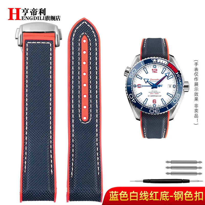 Bracelet à extrémité incurvée pour hommes, 8 couleurs, pour Omega Seamaster 300 Ocean Speedmaster 8900 Planet Ocean, 20m 22mm, tissu en Nylon et caoutchouc