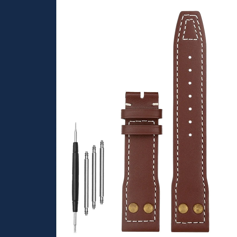 Cow Leather With Bronze Rivets Watchbands 22mm 20mm 21mm Fit For IWC  Big Pilot’s Watch IW501005 IW387902 Spitfire Strap Bracelet