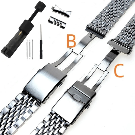 20 22 mm 316L ‌ Bracelet en acier inoxydable massif, perles plates incurvées réglables de riz, Bracelet de montre adapté au Bracelet universel Seiko SKX