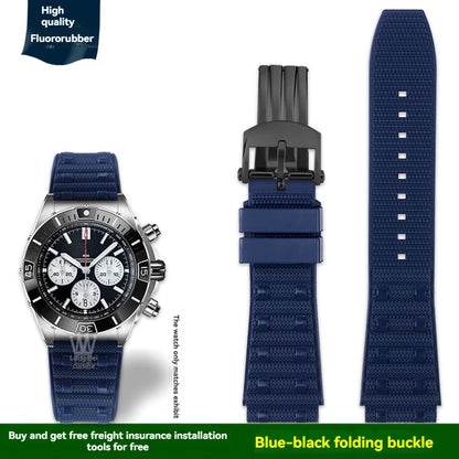 22mm 24mm FKM Viton Rubber Strap for Breitling Super Chronomat B01 44 Avenger, Waterproof Fluororubber Watch Band for Men