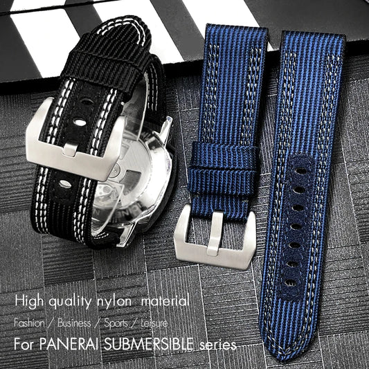 Bracelet de montre en nylon pour Panerai PAM00985 SUBMERSIBLE LUMINOR, toile en tissu, noir, bleu, vert, haute qualité, 24mm, 26mm, nouveau