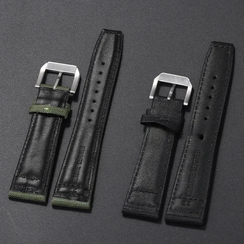 Cinturino per orologio in tela di nylon, 20 mm 21 mm 22 mm, per orologio da pilota IWC Portugal PORTOFINO, cinturino in tessuto, fibbia pieghevole, cinturino in pelle bovina