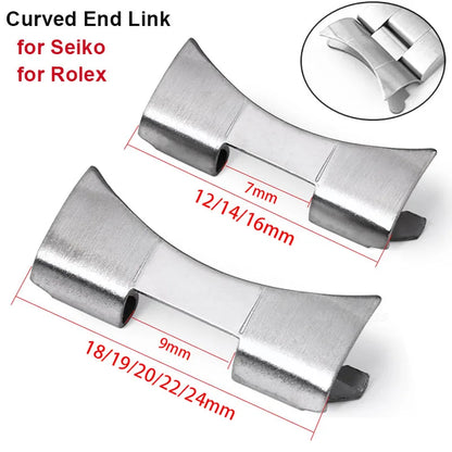 Maglie finali curve per Seiko SKX007 009, connettore adattatore in acciaio inossidabile Rolex, accessori per orologi 12/14/16/18/19/20/22mm, 2 pezzi