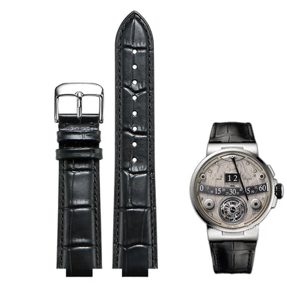 Convex leather watch strap for Ulysse Nardin MARINE 6300 263 6319, men's and women's strap, 24x12MM 26x12MM, blue strap accessory
