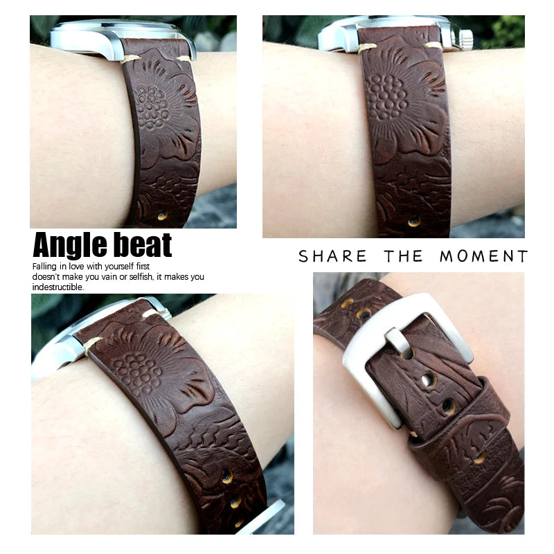 Cinturino per orologio in vera pelle con motivo goffrato, a sgancio rapido, 19mm 20mm 21mm 22mm, personalizzato, retrò, stile selvaggio, in pelle bovina