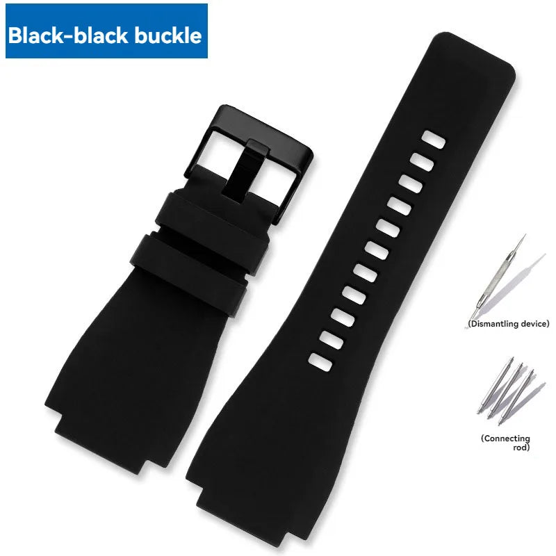 For Bell & Ross BR-03 BR-01 BR-X1 large convex silicone rubber strap 34x24mm BR01 BR02 waterproof strap Bell Ross