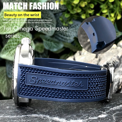 Soft Rubber and Silicone Watch Strap, 19mm 21mm 20mm 18mm, for Omega Speedmaster Seamaster 300 Sport Watch, Black and Blue Bracelets