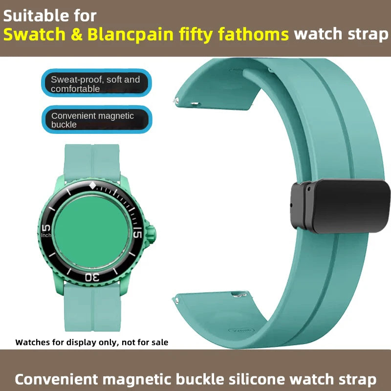 Cinturino in silicone morbido da uomo e donna, per Swatch, Blancpain Fifty Fathoms, Five Ocean, blu, arancione, verde, grigio, strumento, marca Co, 22mm