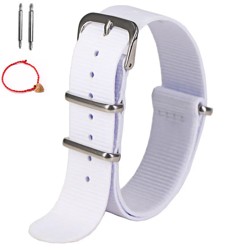 Bracelet de montre à rayures de remplacement pour hommes et femmes, en Nylon, avec boucle ardillon argentée, 16MM 18MM 20MM 22MM, bracelet à dégagement rapide
