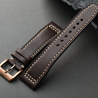 Cinturino con fibbia in bronzo fatto a mano, in pelle marrone scuro da 20MM 21MM 22MM, adatto per cinturino da orologio da pilota in rame puro