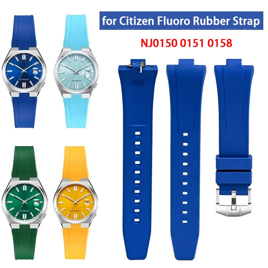 FKM-Cinturino per orologio in gomma fluorurata da uomo e donna, estremità convessa speciale, a sgancio rapido, Citizen NJ0150, NJ0151, NJ0158, 9 mm