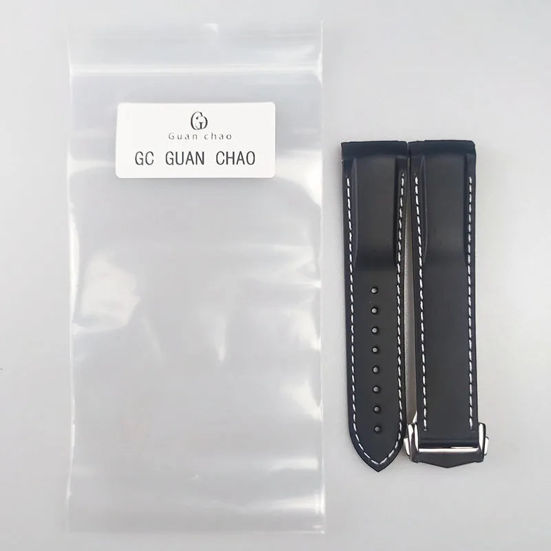 GC GUAN CHAO-Bracelet de Montre en Caoutchouc à Extrémité Incurvée, Souple, Noir, Bleu, Rouge, Orange, avec Structure Pliable en Métal, 20mm, 21mm, 22mm, 19mm