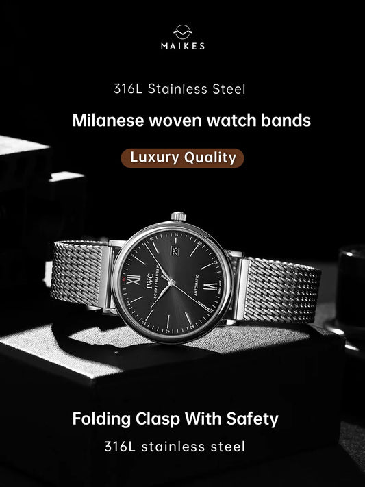 MAIKES bracelet de montre de luxe en acier inoxydable 316L pour Rolex Omega IWC Breitling bracelets de montre 20mm 21mm 22mm bracelet de montre tissé milanais