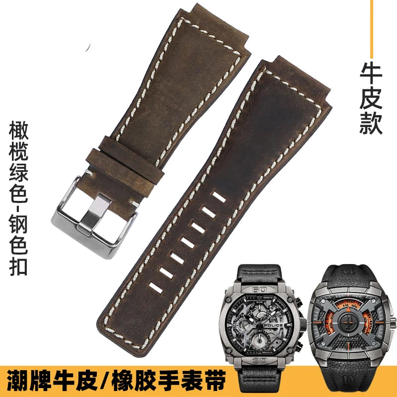 Cowhide Leather Watch Strap for Bell & Ross Series, Silicone Strap, POLICE Watch Strap, PL14796, PL15472, B & R suréWer, Male, BR01, BR03
