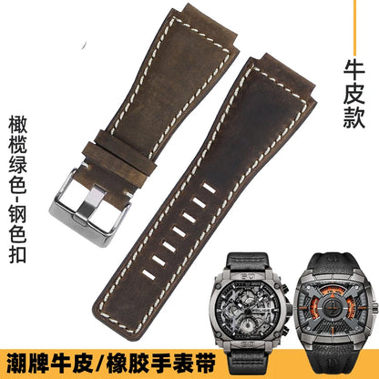 Cowhide Leather Watch Strap for Bell & Ross Series, Silicone Strap, POLICE Watch Strap, PL14796, PL15472, B & R suréWer, Male, BR01, BR03