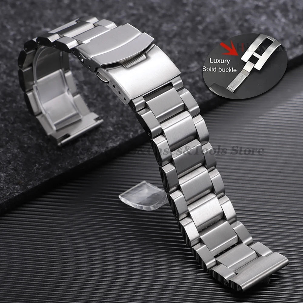 Solid 316L stainless steel watch bracelet, 18mm 20mm 22mm 24mm, for Seiko, Rolex, and Omega, luxury folding clasp bracelets
