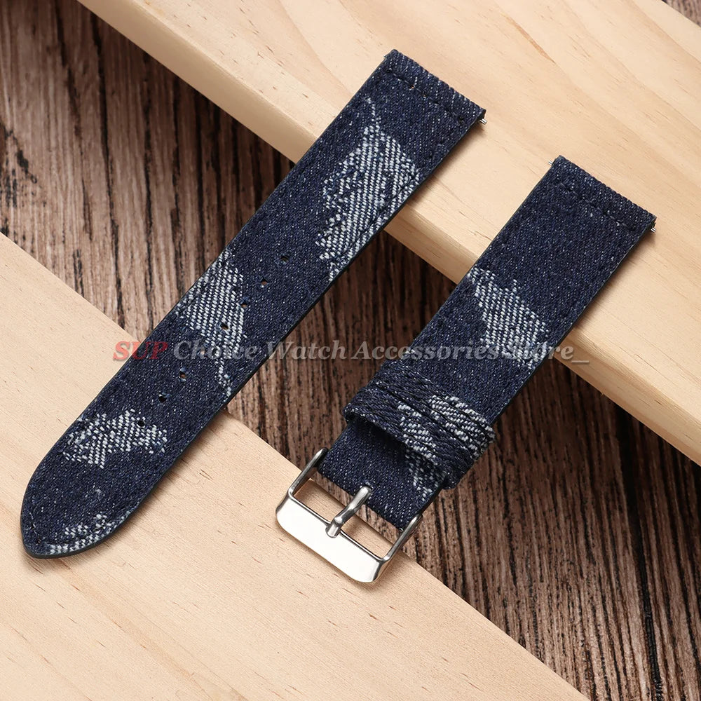 Bracelet de montre en nylon et toile de denim à dégagement rapide 20mm 22mm, bracelets universels en cuir pour Omega et Seiko avec fermoir métallique