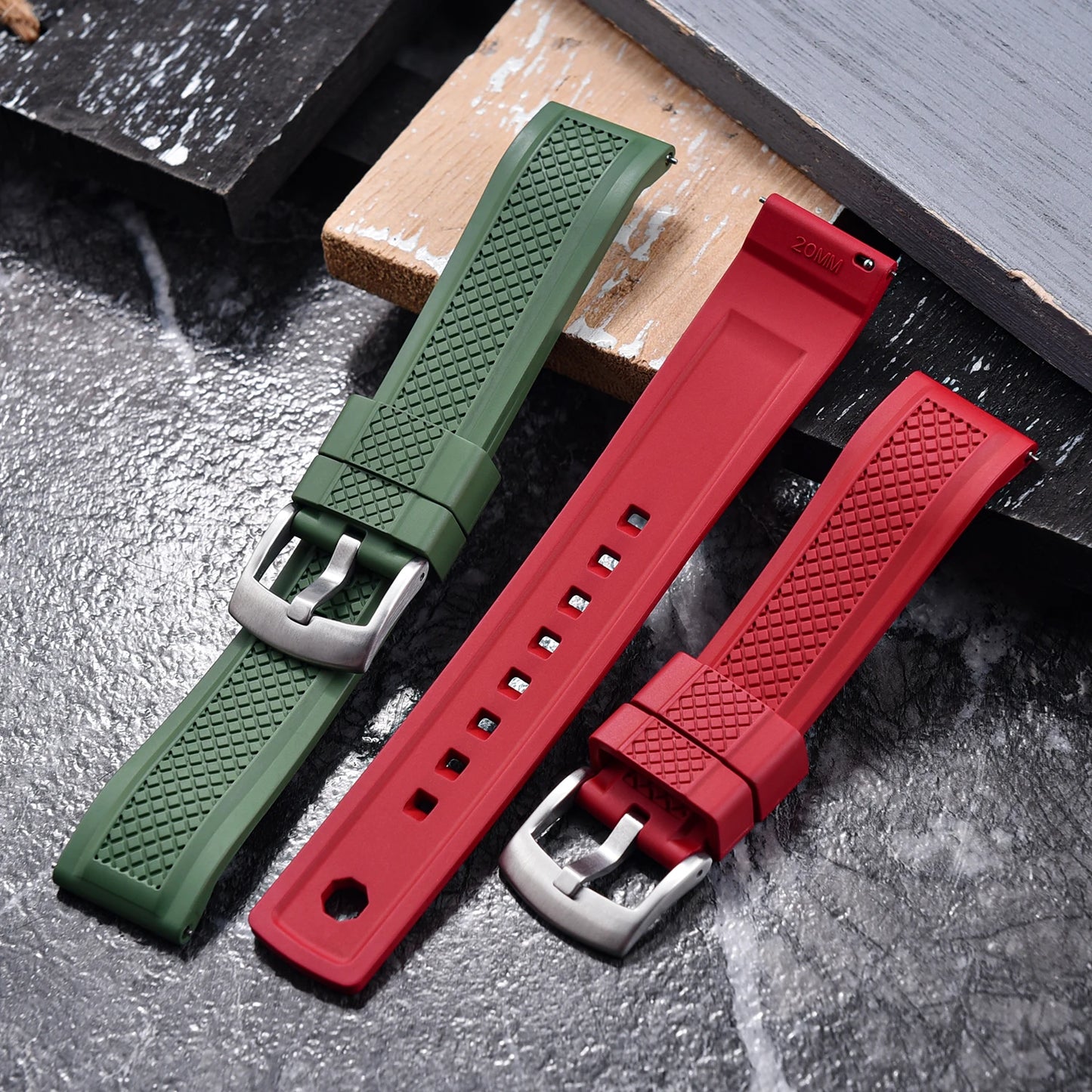 Premium FKM Rubber Watch Band 20mm 22mm with Quick Release Sliding Keeper Strap Waterproof Sport FKM Rubber Watch Straps