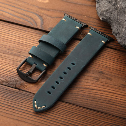 Cinturino in vera pelle bovina premium fatto a mano, vera pelle blu e gialla compatibile con Apple Watch 49MM 46MM 45MM 44MM Ultra S13