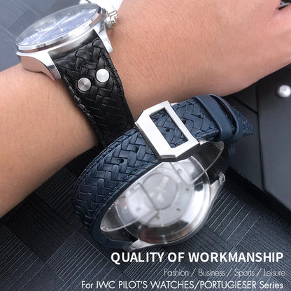 Bracelet de montre tissé en cuir de vachette RiSALE, bracelet de montre bleu, cuir véritable, haute qualité, adapté aux montres IWC Big Pilot's Spitfire, 21mm, 22mm