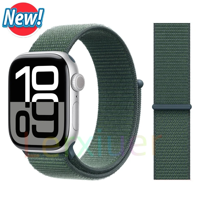 适用于 Apple Watch 46mm 44mm 45mm 40mm 41mm 42mm 的尼龙回环表带，适配 iWatch 系列 11 10 9 SE 8 7 6 5 4 Ultra 3 2 49mm