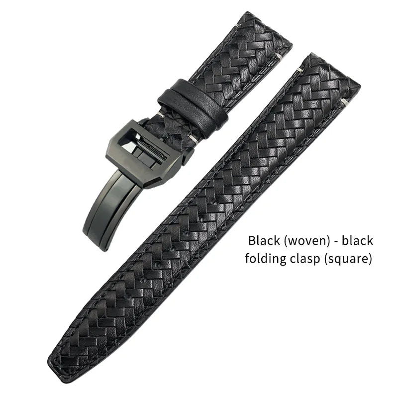 High Quality Cowhide Woven Watch Strap, 20 21mm 22mm, Suitable for IWC Portugieser Pilot Watches, Curved End, Genuine Leather Watchband
