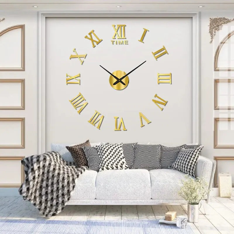 Horloge Murale Numérique 3D en Acrylique, Design de Chiffres Romains, Miroir, Mode, Grande Horloge Murale Ronde, Bricolage, Horloge Auto-Adhésive