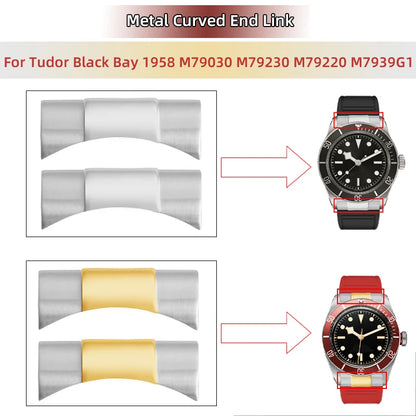 FKM – Cinturino in gomma 316L, maglia terminale curva in acciaio inossidabile 20/21/22mm per Tudor Black Bay M79363 M7939G1, adattatore in metallo, connettore 41mm