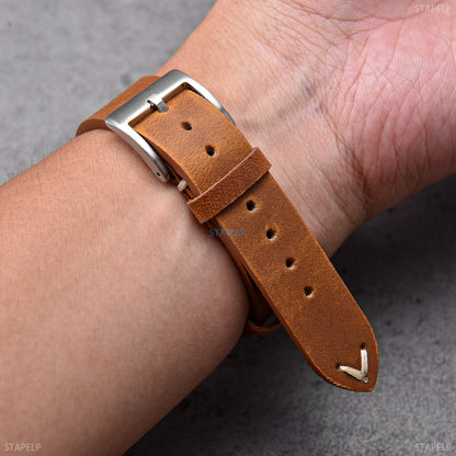 Quick Release Crazy Horse Leather Watch Strap, 18mm 20mm 22mm, Brown, for Men and Women, Compatible with Seiko Omega Huawei