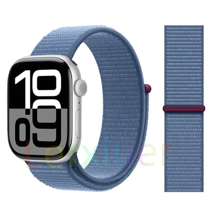 适用于 Apple Watch 46mm 44mm 45mm 40mm 41mm 42mm 的尼龙回环表带，适配 iWatch 系列 11 10 9 SE 8 7 6 5 4 Ultra 3 2 49mm