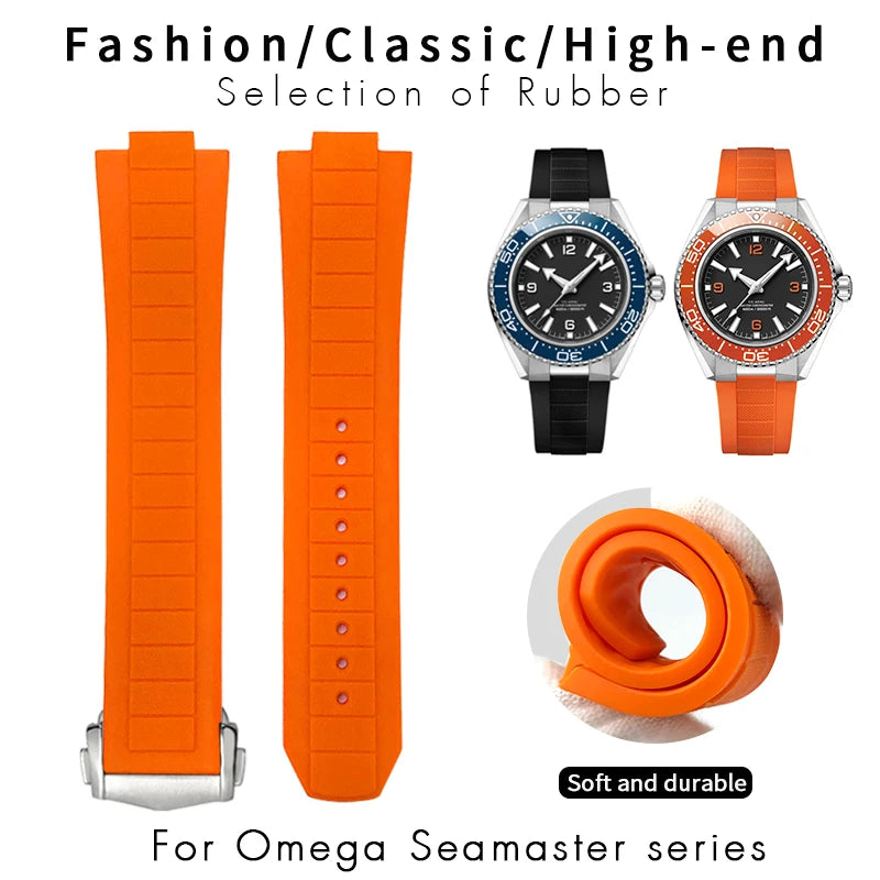 Bracelet de montre en caoutchouc et Silicone convexe, 10x21mm, pour Omega Seamaster Planet Ocean 600M, série 217.30.42 217.32.42, bracelet de montre étanche