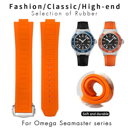 Bracelet de montre en caoutchouc et Silicone convexe, 10x21mm, pour Omega Seamaster Planet Ocean 600M, série 217.30.42 217.32.42, bracelet de montre étanche