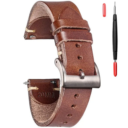 HEMSUT Men's Leather Watch Straps Handmade Italian Buttero Quick Release Vintage Replacement Watch Band 18mm 20mm 22mm
