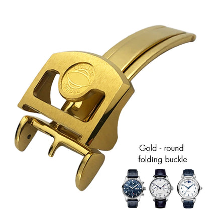 Structure de déploiement en acier inoxydable SION L, bracelet de montre en cuir, fermoir pliant, or rose, caoutchouc, marque pilote IWC, portugais, 18mm