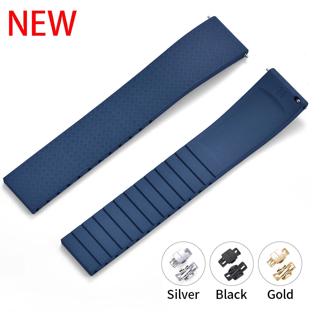CTS bracelet de montre en caoutchouc fluoré à dégagement rapide 18mm 19mm 20mm 22mm boucle papillon nouveau FPM FKM bracelet souple étanche pour couper à la taille