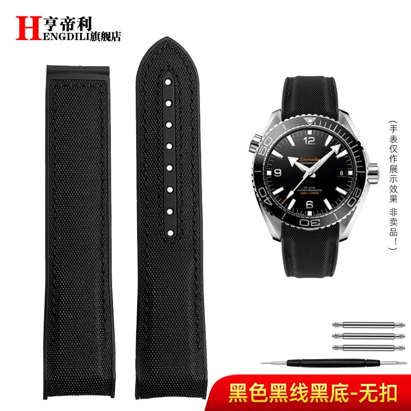 Bracelet à extrémité incurvée pour hommes, 8 couleurs, pour Omega Seamaster 300 Ocean Speedmaster 8900 Planet Ocean, 20m 22mm, tissu en Nylon et caoutchouc
