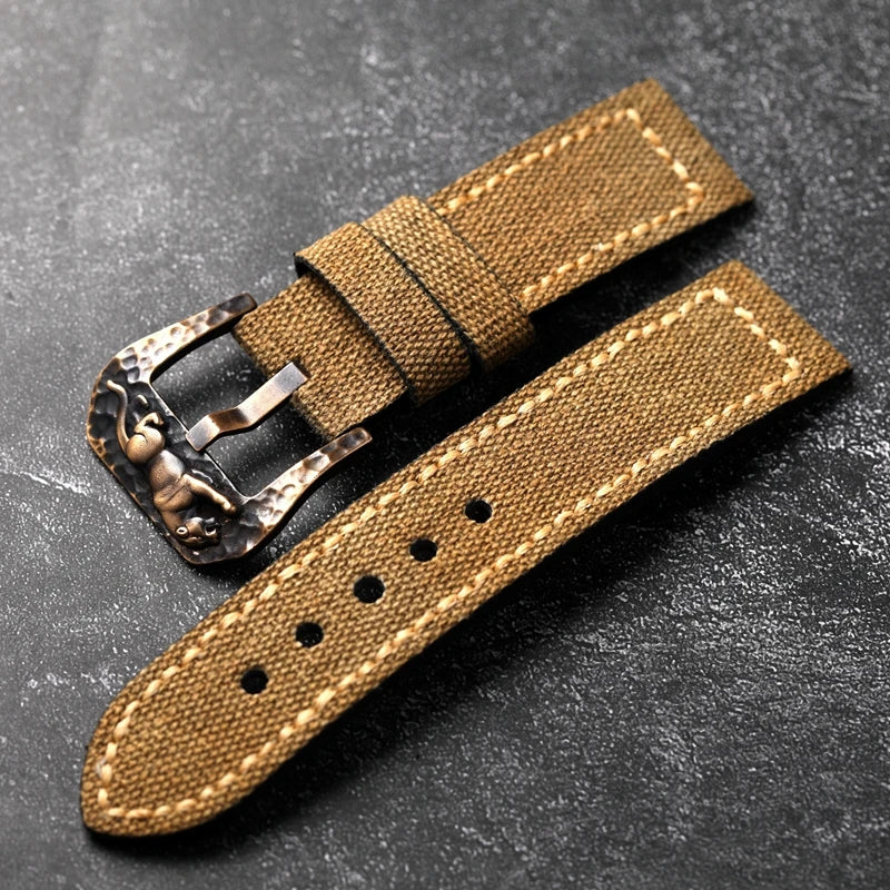 Bracelet de montre en toile bronze fait main pour homme, bracelet de style vintage, martelé, structuré, épais, noir, vert, 20mm, 22mm, 24mm, 26mm