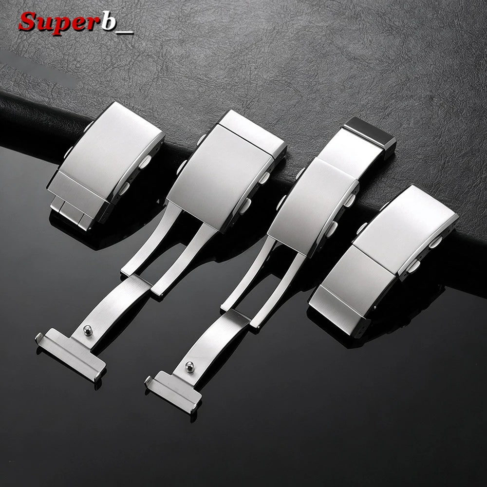 Solid 316L Stainless Steel Watch Buckle, 14mm, 16mm, 18mm, 20mm, 22mm, Adjustable Folding Clasp, Extension Clasps, Silver Metal Button