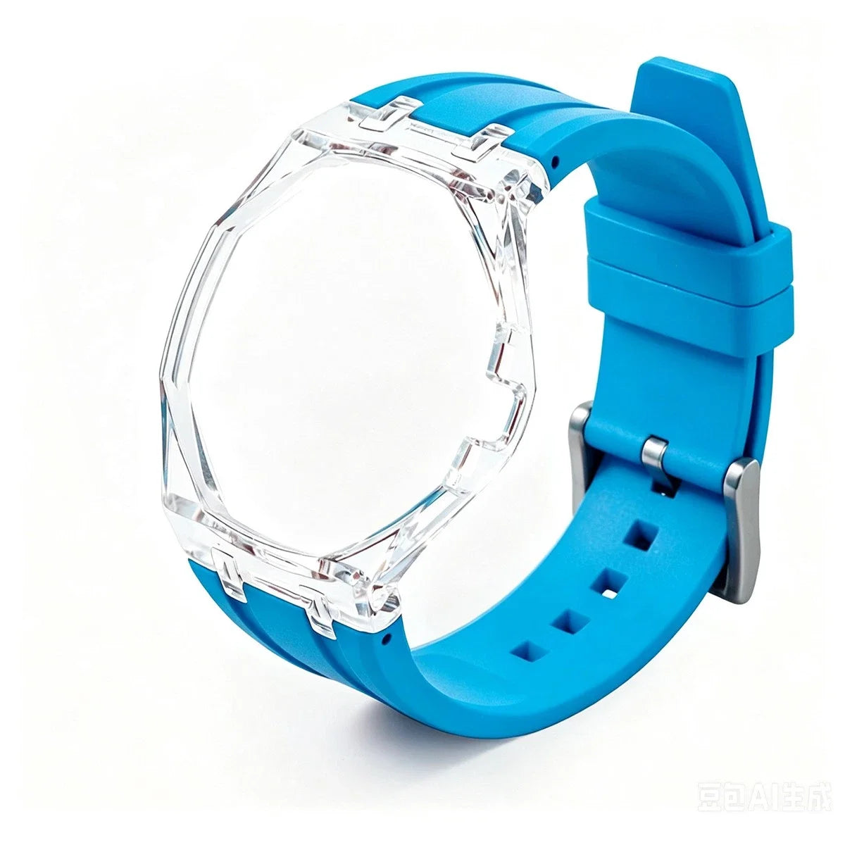 Cassa in plastica trasparente Glacier + cinturino in silicone per orologio da taschino AP X Swatch Royal Pop, trasformatore da orologio da taschino a cinturino in caucciù